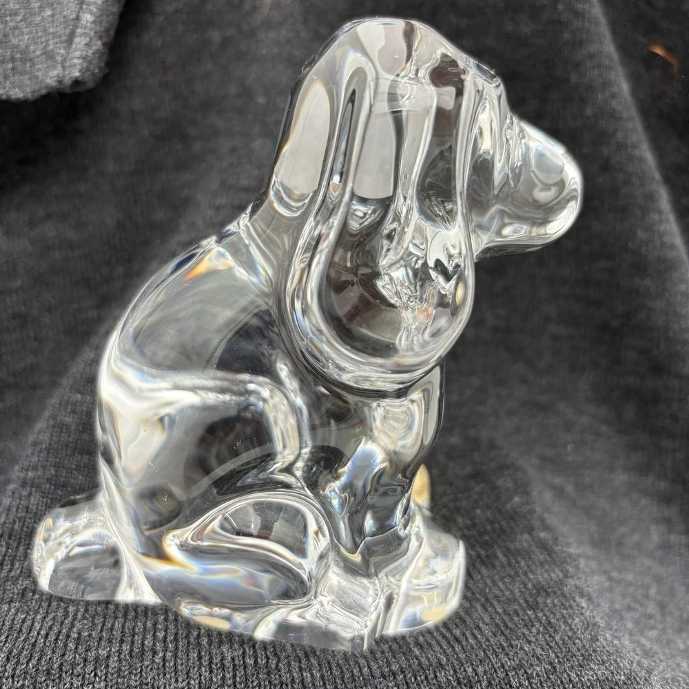 Orrefors Sweden‎ Crystal Puppy Dog Hound Spaniel Signed Paperweight Figurine